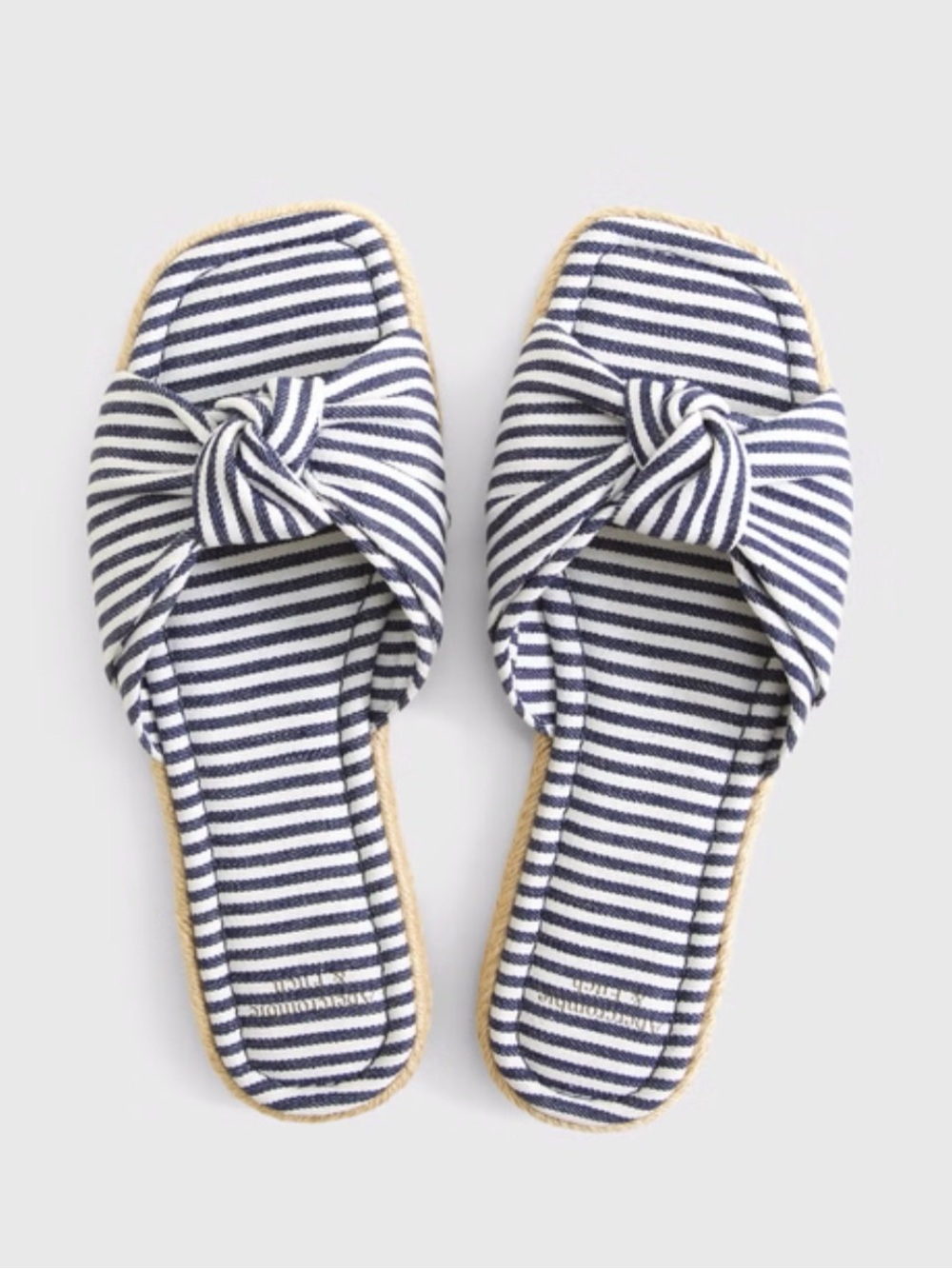 Abercrombie & Fitch Navy and White Striped Knot Slide Sandals